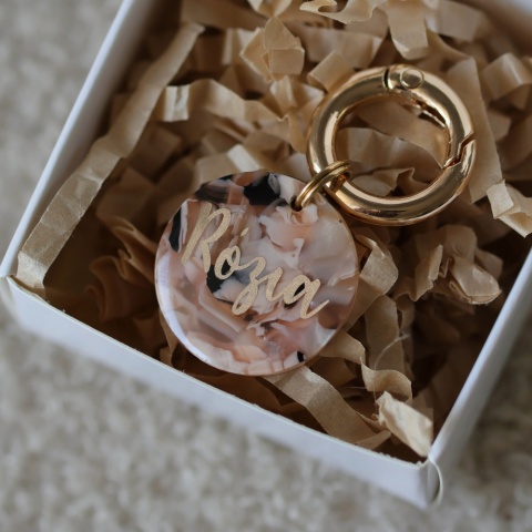 Adresówka dla psa – personalizowana zawieszka, beżowy marmurek