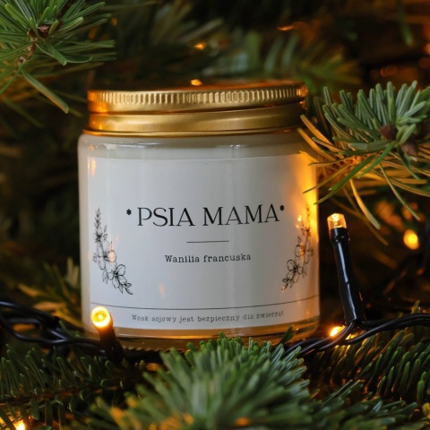Świeca zapachowa sojowa „Psia Mama” – naturalna wanilia francuska, 120 ml
