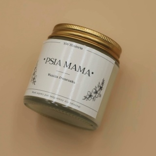 Świeca zapachowa sojowa „Psia Mama” – naturalna wanilia francuska, 120 ml