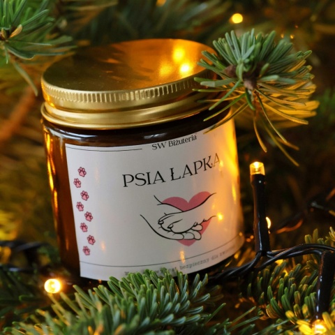 Świeca zapachowa sojowa „Psia Łapka” – zapach karmelowego popcornu, 120 ml