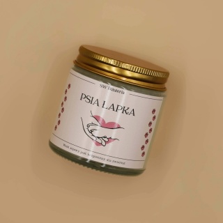 Świeca zapachowa sojowa „Psia Łapka” – zapach karmelowego popcornu, 120 ml