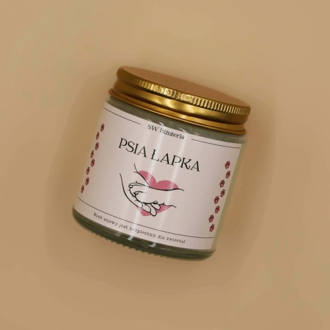 Świeca zapachowa sojowa „Psia Łapka” – zapach karmelowego popcornu, 120 ml