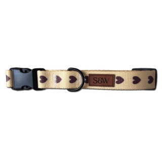 Obroża dla psa w serduszka, kremowa, regulowana z klamrą – Psiamore