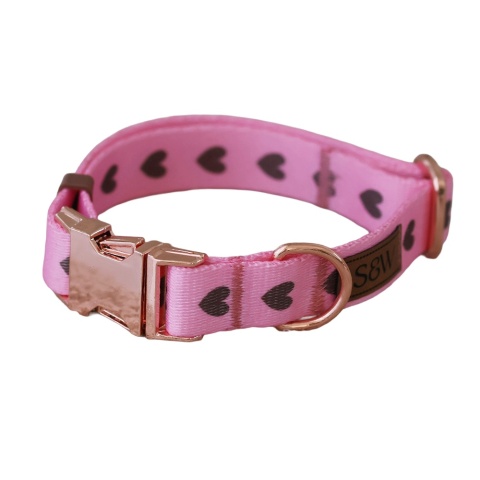 Obroża dla psa w serduszka, różowa, regulowana z klamrą – Psiamore