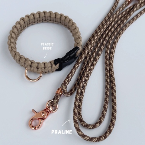 Obroża pleciona dla psa z linki paracord – beżowa, Beige