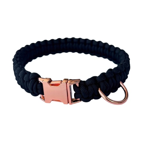 Obroża pleciona dla psa z linki paracord – czarna, Black Moon