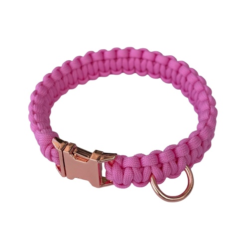 Obroża pleciona dla psa z linki paracord – różowa, Rose Pink