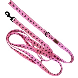 Smycz miejska dla psa w serduszka, personalizowana, różowa – Psiamore