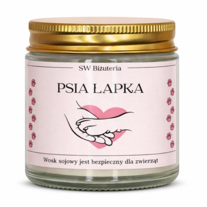 Świeca zapachowa sojowa „Psia Łapka” – zapach karmelowego popcornu, 120 ml