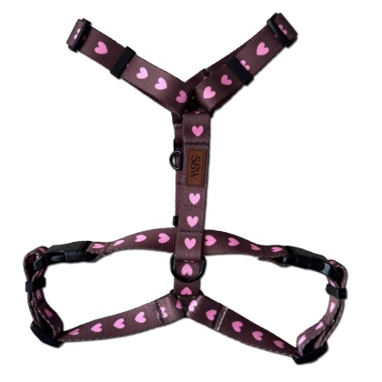 Szelki guard dla psa w serduszka, brązowe, personalizowane – Psiamore