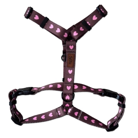 Szelki guard dla psa w serduszka, brązowe, personalizowane – Psiamore