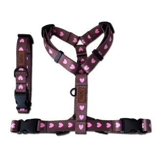 Szelki guard dla psa w serduszka, brązowe, personalizowane – Psiamore