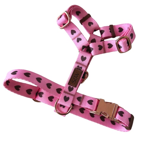 Szelki guard dla psa w serduszka, brązowe, personalizowane – Psiamore