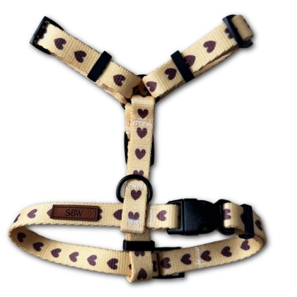 Szelki guard dla psa w serduszka, kremowe, personalizowane – Psiamore