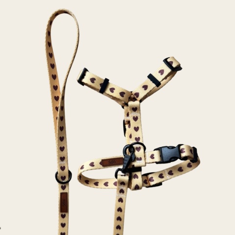 Szelki guard dla psa w serduszka, kremowe, personalizowane – Psiamore