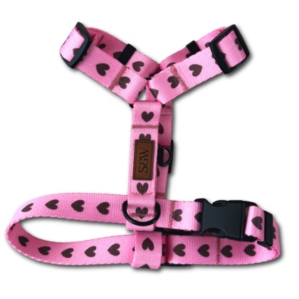 Szelki guard dla psa w serduszka, różowe, personalizowane – Psiamore