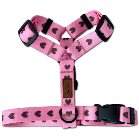 Szelki guard dla psa w serduszka, różowe, personalizowane – Psiamore