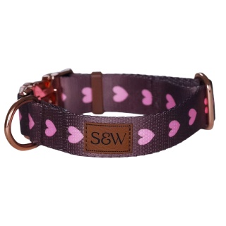 Obroża dla psa w serduszka, brązowa, regulowana z klamrą – Psiamore