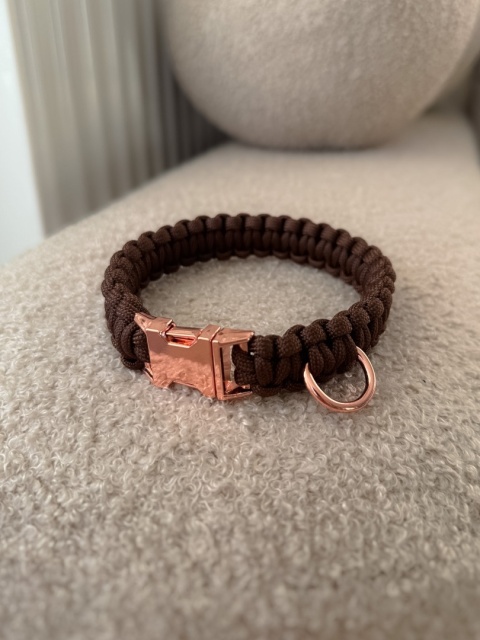 Obroża pleciona z paracordu, 26 cm - brązowa, Dark Brown