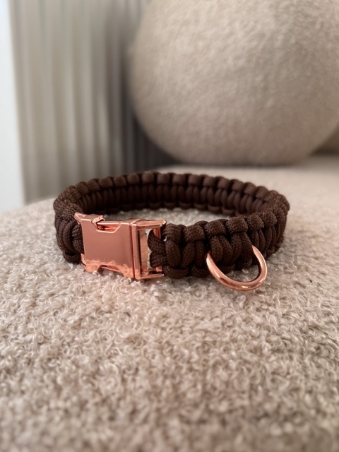 Obroża pleciona z paracordu, 26 cm - brązowa, Dark Brown