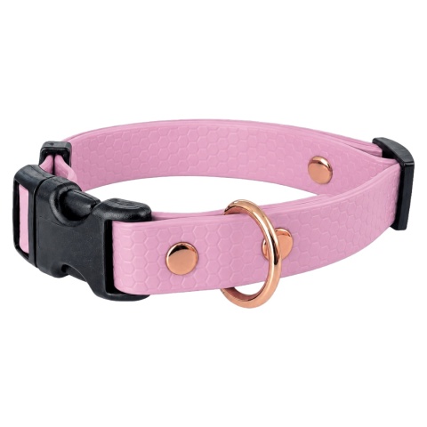 Obroża wodoodporna dla psa, różowa, regulowana z klamrą HEXA – Dusty Pink (13mm, 16mm, 20mm)