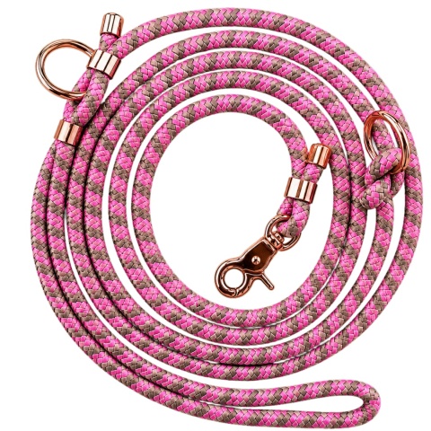 Smycz linowa przepinana dla psa "hands free" – różowo-beżowa, Praline Pink