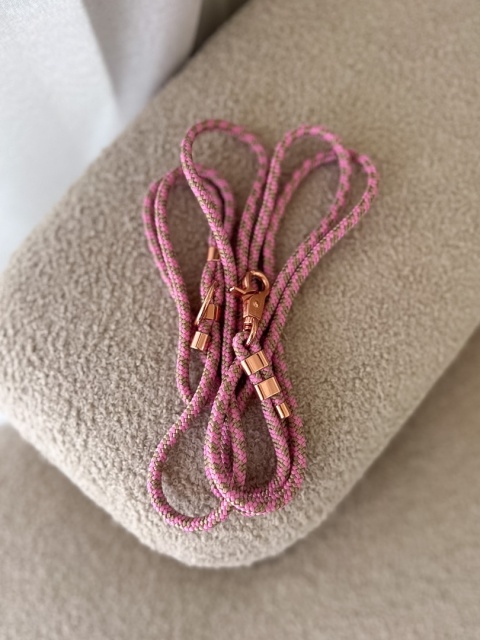 Smycz linowa przepinana dla psa "hands free" – różowo-beżowa, Praline Pink