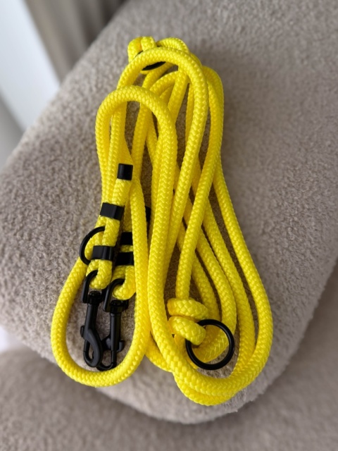 Smycz linowa przepinana strong (8mm), żółta, 2.85m