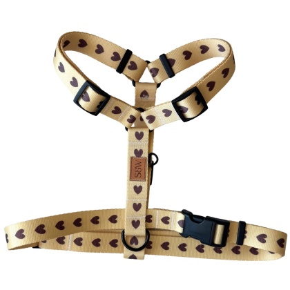 Szelki guard dla psa w serduszka, kremowe, personalizowane – Psiamore