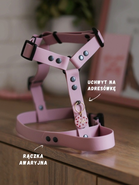 Szelki guard wodoodporne dla psa, brudny róż, regulowane TPU – Dusty Pink (16mm, 20mm, 25mm)